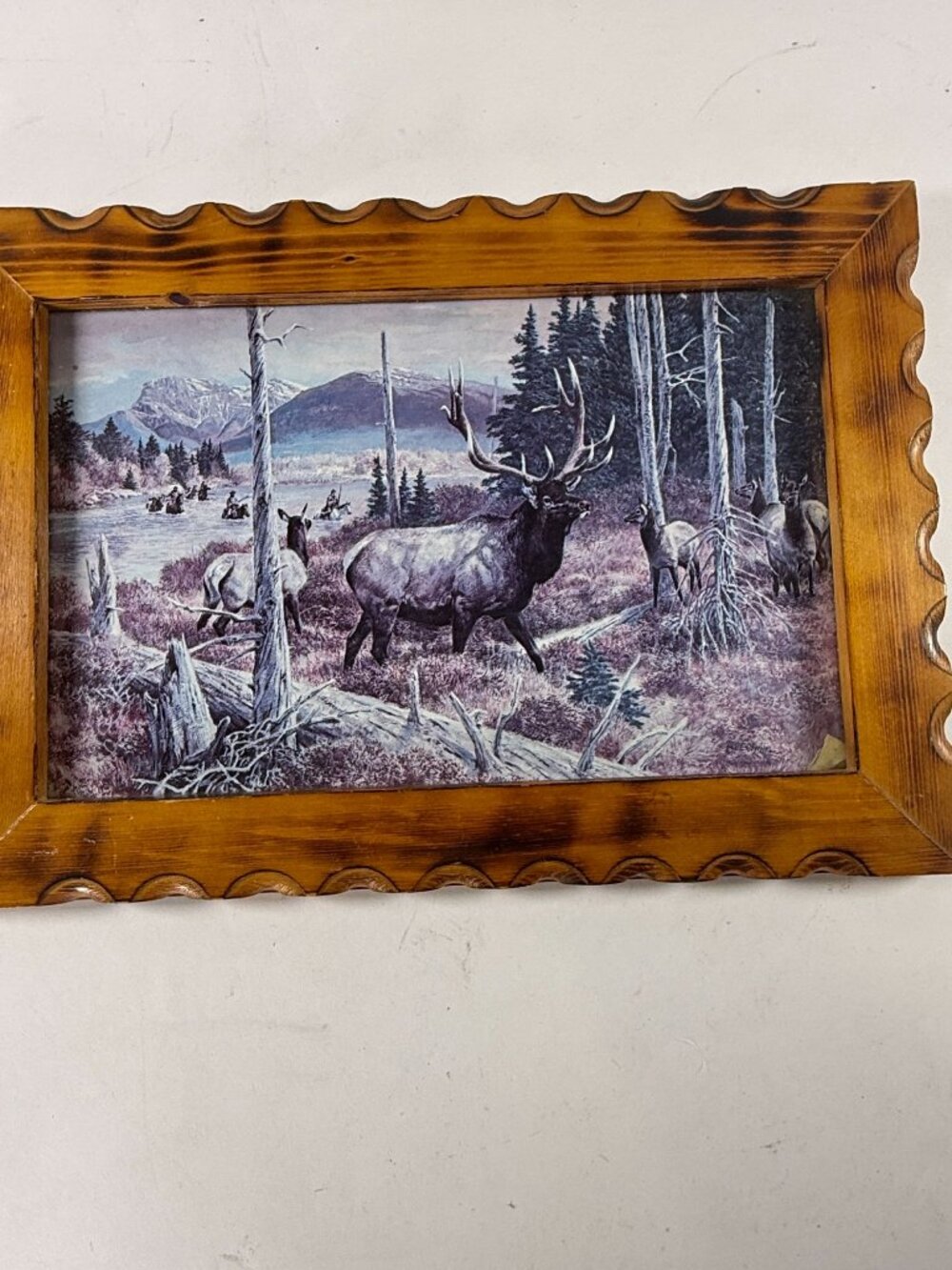 Vintage Tom Beecham Signed Elk Print 13x9 Framed Rustic Home Decor